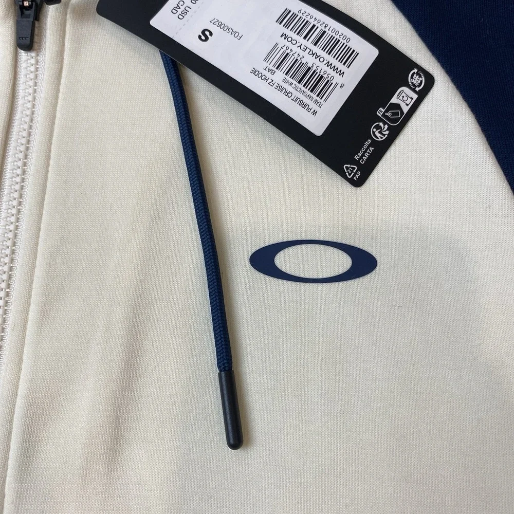 Oakley Pursuit Cruise Full Zip Hoodie Womens Sz S Cream Navy Blue Activewear Run - Picture 8 of 9
